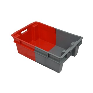 Caisse de vendange 32L parois pleines - Bi-color rouge gris 60x40x20cm