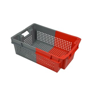 Caisse de vendange 32L ajourée - Bi-color rouge gris 60x40x20cm