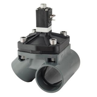 Vanne à membrane avec dérivation à 90° pneumatique 24V, PN 10