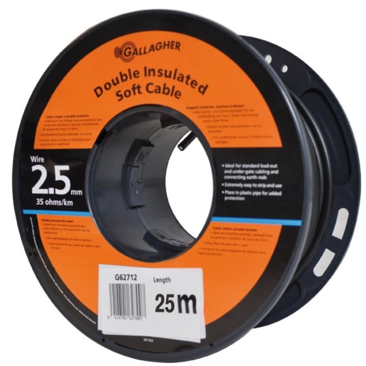 Câble de terre 2,5 mm souple 35 Ohm/km, rouleau de 25 m Gallagher