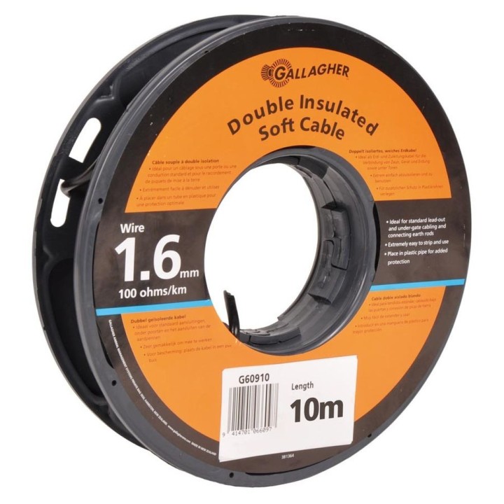 Câble de terre 1,6 mm souple 100 Ohm/km, rouleau de 10 m Gallagher