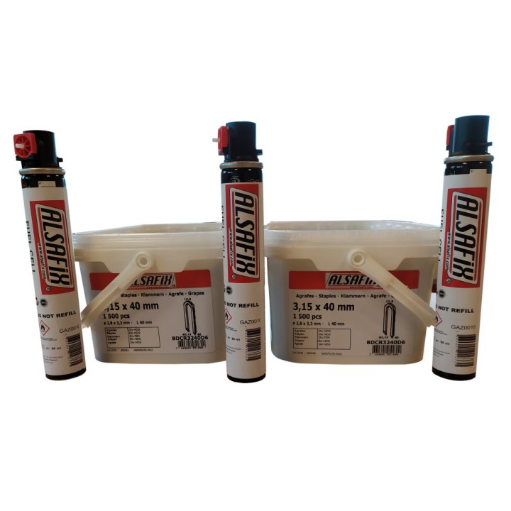 Pack 3000 crampillons + 3 cartouches gaz "1100 tirs" Alsafix pour Cloueur Crampillons Sans Fil à Gaz et sur Batterie