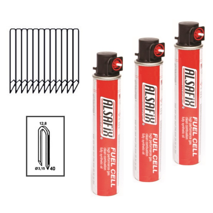 Pack 3000 crampillons + 3 cartouches gaz "1100 tirs" Alsafix pour Cloueur Crampillons Sans Fil à Gaz et sur Batterie