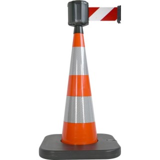 Cône lesté Viso orange 90 cm + base à lester + boitier étanche - Sangle ext. 10 m rouge-blanc larg. 10 cm