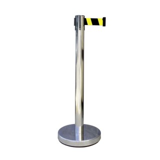 Poteau Viso inox - chromé sangle noire-jaune 2 m