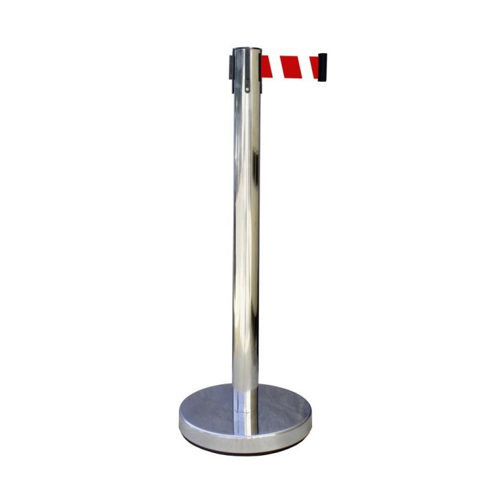 Poteau Viso inox chromé - sangle blanche-rouge 2 m