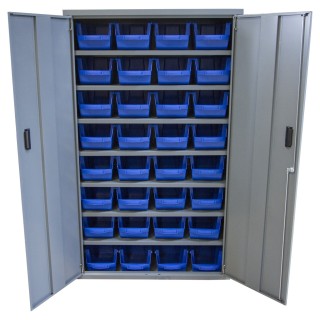 Armoire Viso 2 portes - 7 tablettes - 32 bacs 10L bleu