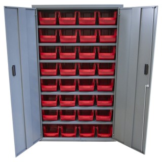Armoire Viso 2 portes - 7 tablettes - 32 bacs 10L rouge