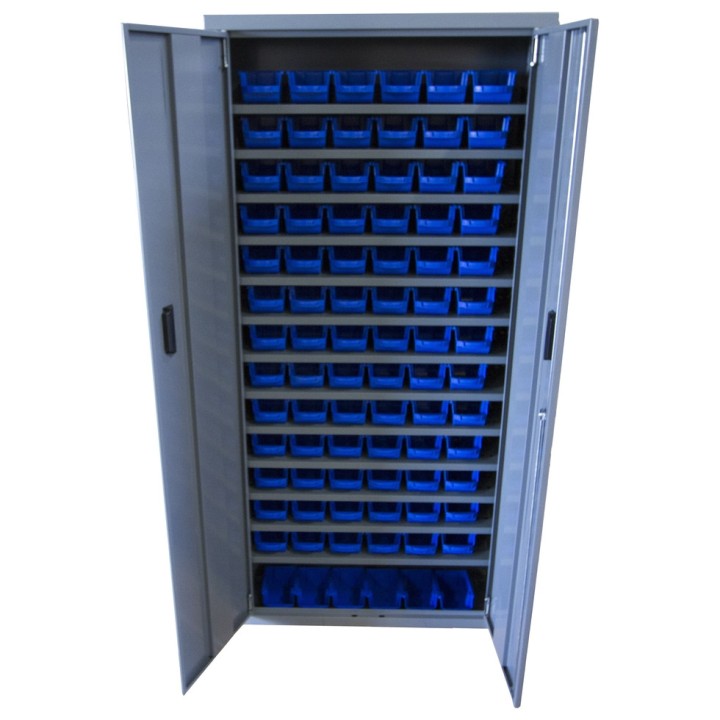 Armoire Viso 2 portes - 13 tablettes - 84 bacs bleu 1L