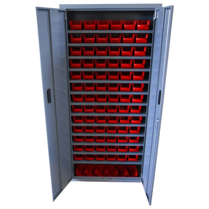 Armoire Viso 2 portes - 13 tablettes - 84 bacs rouge 1L
