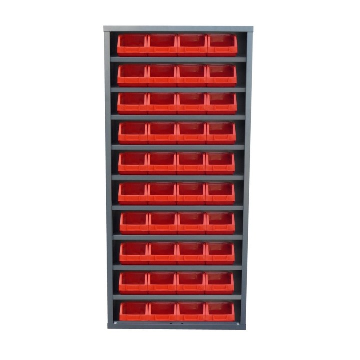 Armoire Viso sans portes - 9 tablettes - 40 bacs 4L rouge