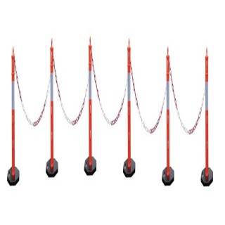 Lot de 6 poteaux Viso PP - réfléchissants classe 2 + 8 attaches + 25 m chaîne plastique blanche-rouge Ø 8mm