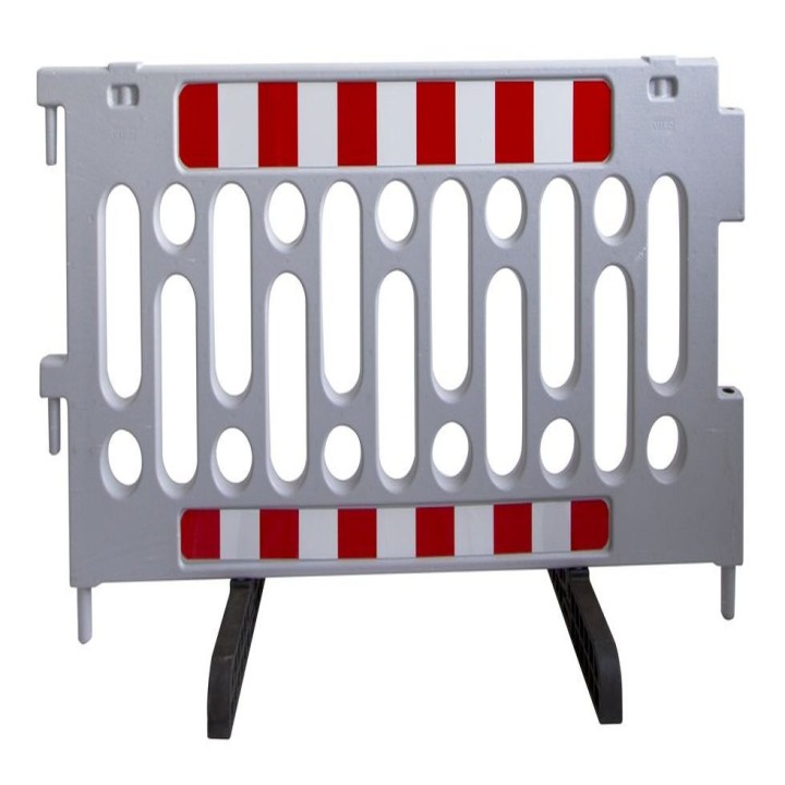 Barrière police Viso polypro + pieds + bandes réfléchissante - Gris