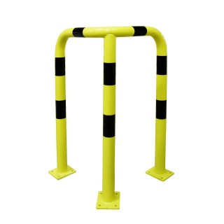 Barrière de protection d'angle Viso acier avec platine - tube Ø 76 mm - noire-jaune L 600 x 600 x H1200 mm