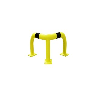 Barrière de protection d'angle Viso acier avec platine - tube Ø 76 mm - noire-jauneL 600 x 600 x H350 mm