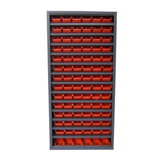 Armoire Viso sans portes - 13 tablettes - 84 bacs 1L rouge