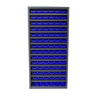 Armoire Viso sans portes - 13 tablettes - 84 bacs 1L bleu