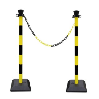 Kit 2 poteaux Viso monobloc lestés avec 2 m de chaîne et 2 esses - noir-jaune