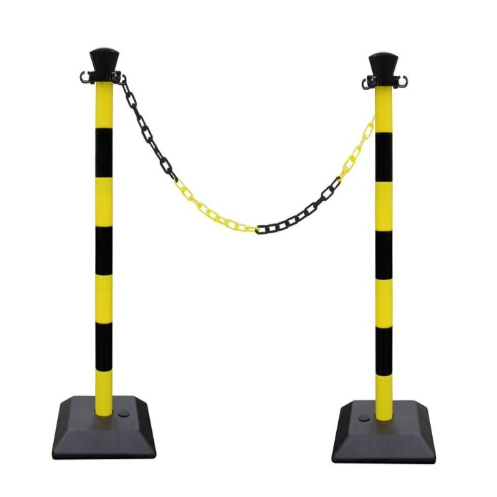 Kit 2 poteaux Viso monobloc lestés avec 2 m de chaîne et 2 esses - noir-jaune