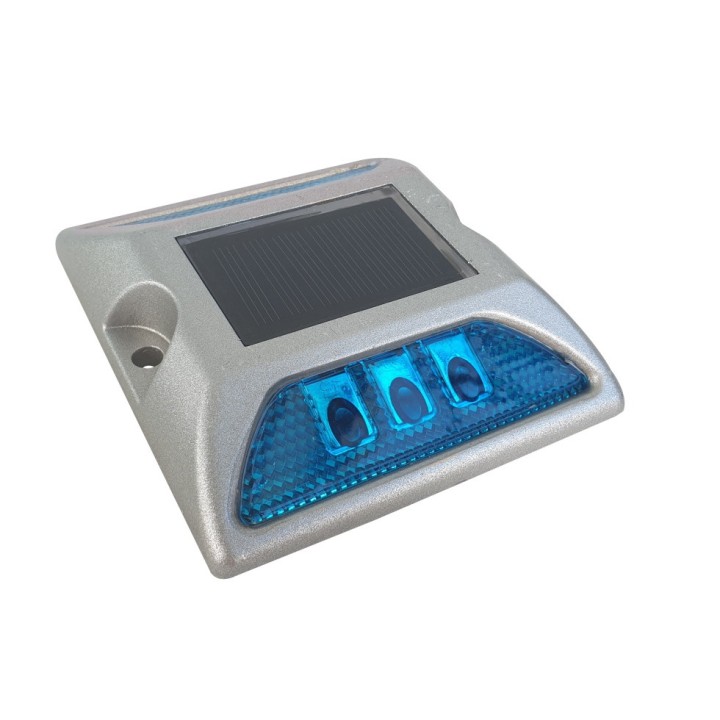 Plot solaire Viso 3 LED bleu par coté - à fixer ou à coller