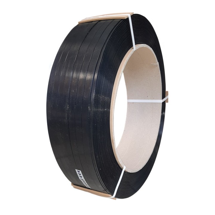 Feuillard polyester noir grainé HR larg. 19 mm - Ep. 0,9 mm - Long 1000 m