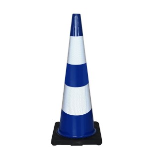 Cône Viso base caoutchouc et bandes réfléchissantes - CLASSE 2 - Bleu