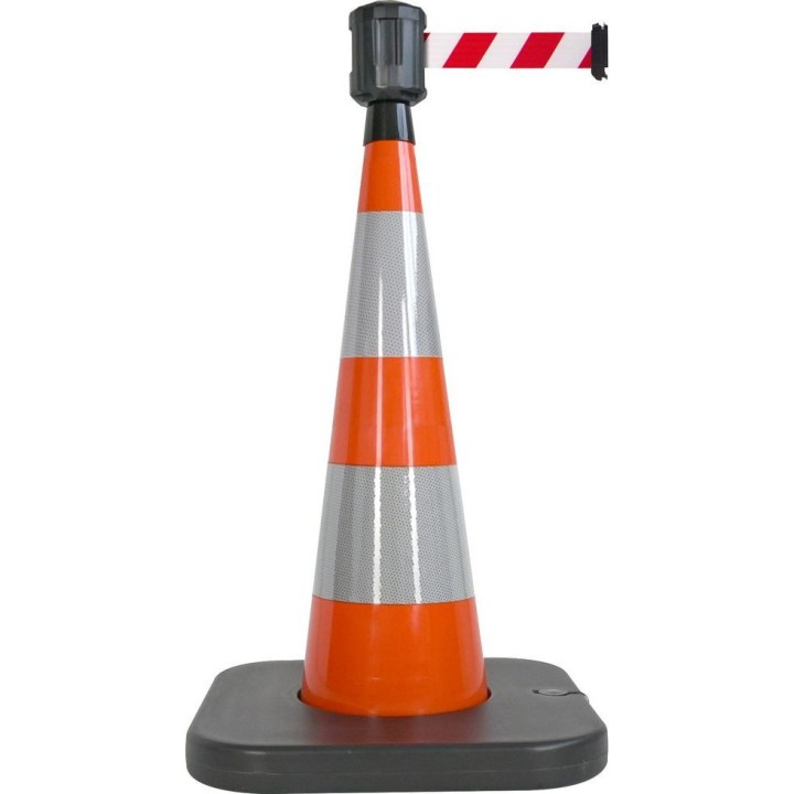 Cône lesté Visor rouge avec base à lester et boitier étanche - sangle 2 m x 50 cm - Rouge-blanc