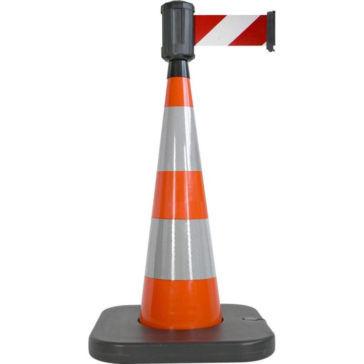 Cône lesté Viso rouge avec base à lester et boitier étanche - Sangle 4 m x 10 cm - Rouge - blanche
