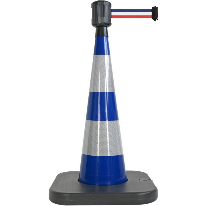 Cône lesté Viso bleu avec base à lester et boitier étanche - sangle 4 m x 50 cm - Bleue-blanc-rouge