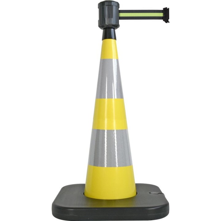 Cône lesté Viso jaune avec base à lester et boitier étanche - sangle 4 m x 50 cm - Noire-jaune-noire
