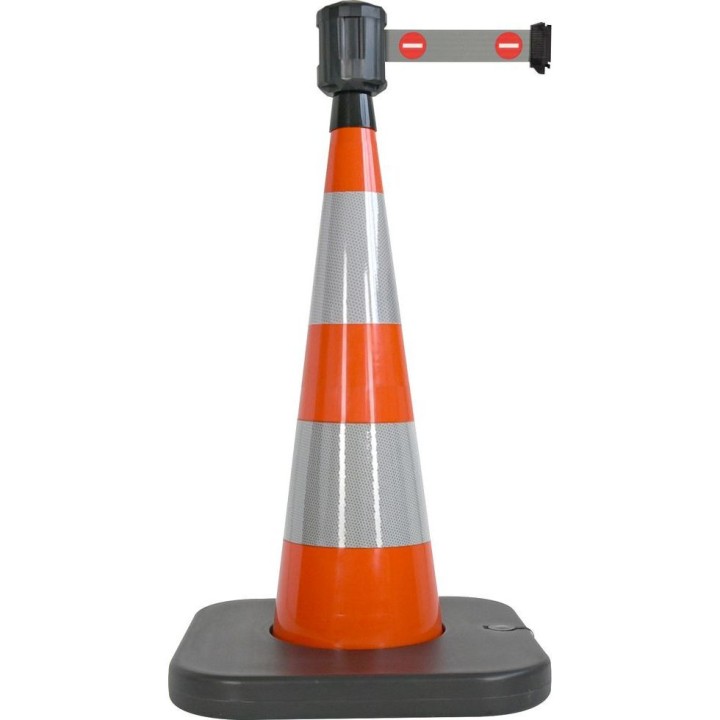 Cône lesté Viso orange avec base à lester et boitier étanche - sangle 4 m x 50 cm - Logo "Entrée interdite"