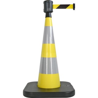 Cône lesté Viso jaune avec base à lester et boitier étanche - sangle 4 m x 50 cm - Noire-jaune