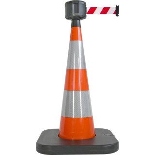 Cône lesté Viso orange avec base à lester et boitier étanche - sangle 10 m x 50 cm - Rouge-blanche