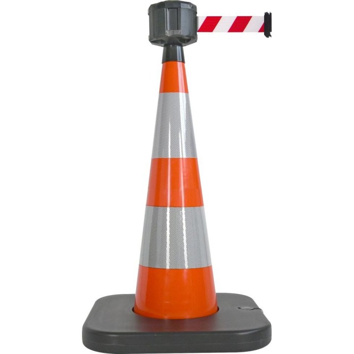 Cône lesté Viso orange avec base à lester et boitier étanche - sangle 10 m x 50 cm - Rouge-blanche