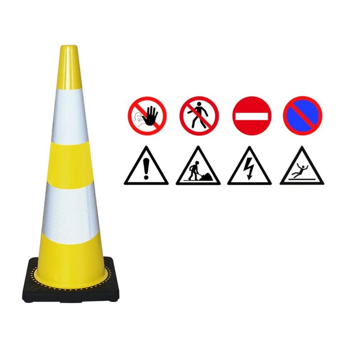 Cône Viso PVC 90 cm - base lestée 360 x 360 mm - jaune + 2 lots de stickers