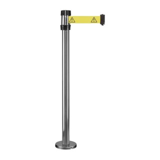 Poteau de guidage Viso RSF2 chromé à fixer - sangle jaune + logo "Danger" - 2 m
