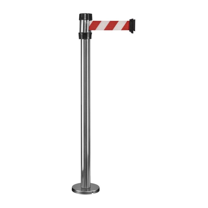 Poteau de guidage Viso RSF2 chromé à fixer - sangle rouge-blanche - 2 m