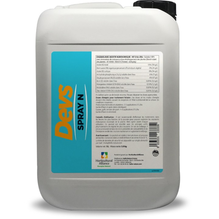 Biostimulant foliaire nutritionnel Devs Spray N Horticultural Alliance - Bidon 5L