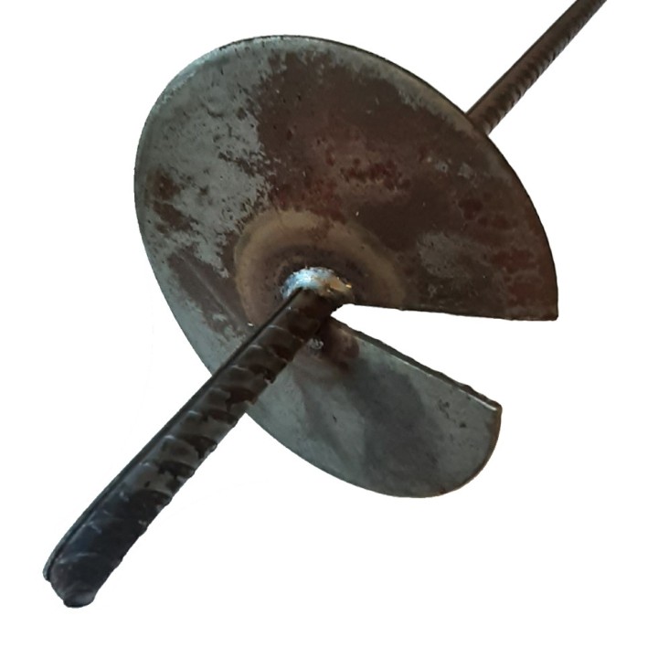 Ancre acier brut monobloc oeillet ouvert, tige crénelée long. 850 - Ø 12 mm, disque Ø 120 - ép. 2,5 mm