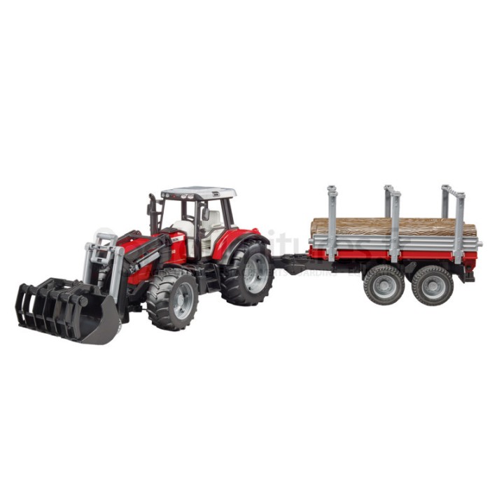 Tracteur avec chargeur frontal + remorque à bois Massey Ferguson Bruder