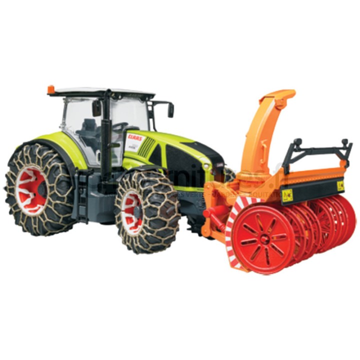 Tracteur avec fraise et chaines à neige Claas Axion 950 Bruder