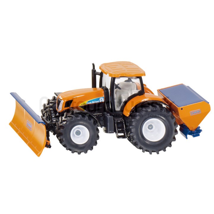 Tracteur avec lame de déneigement et saleuse New Holland Siku