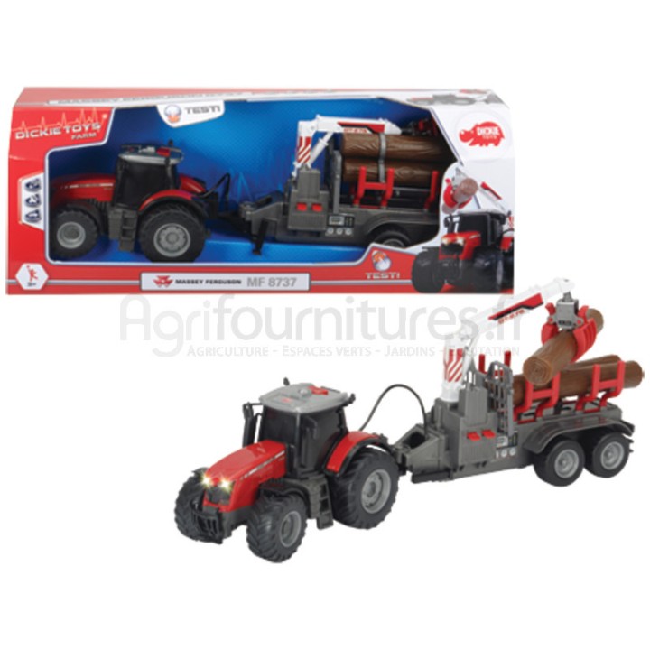 Tracteur à friction, léger, son, remorque fonctionnant sur pile, pièces mobiles, long. 42 cm Massey Ferguson 8737 Dickie