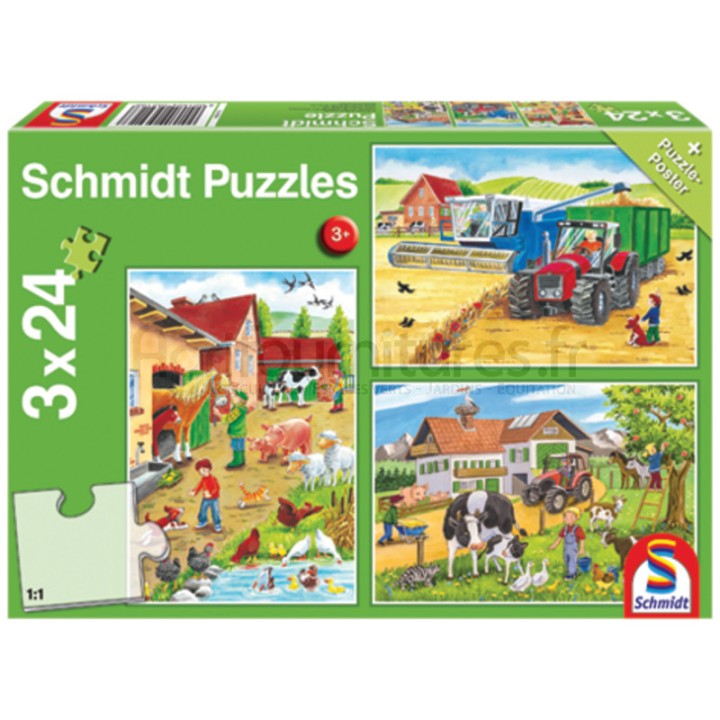 Puzzle à la ferme 3 x 24 pièces Schmidt
