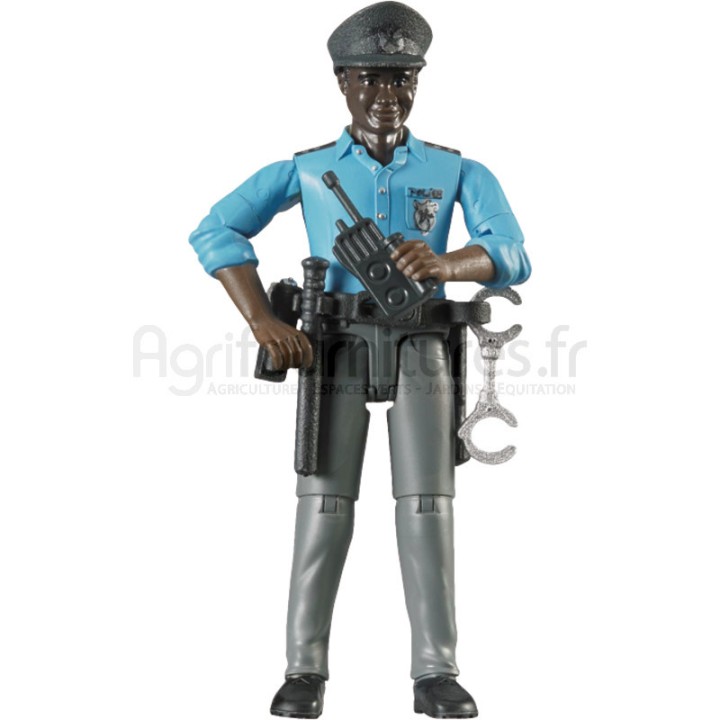 Policier à la peau sombre et accessoires Bruder