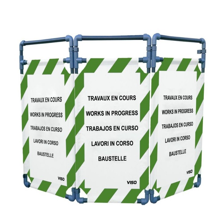 Barrière Travo Viso PVC - 3 vantaux - Logo TRAVAUX EN COURS - Blanc-Vert L 1700 x H 1000 mm