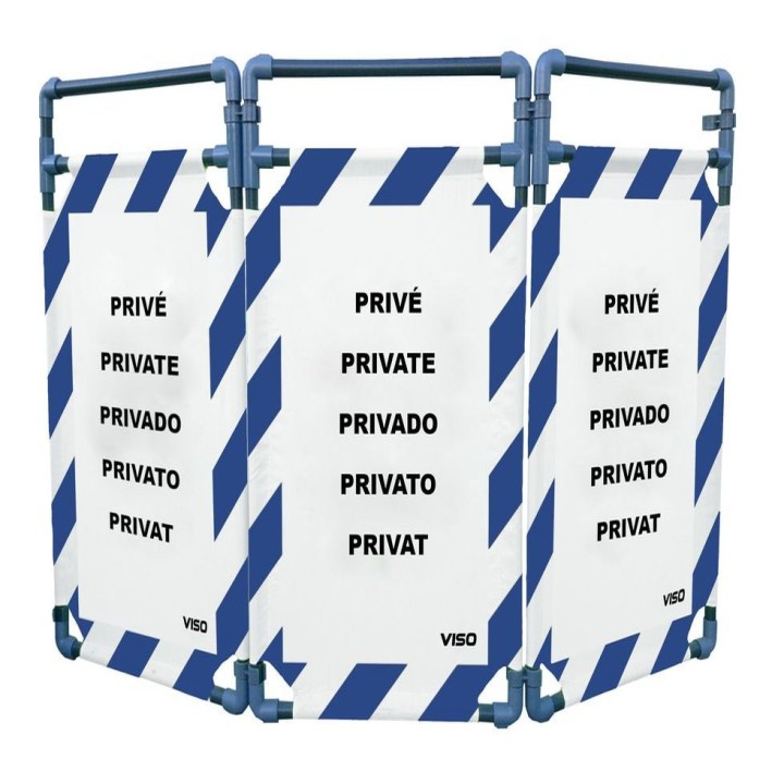 Barrière Travo Viso PVC - 3 vantaux - Logo PRIVÉ - Blanc-Bleu L 1700 x H 1000 mm