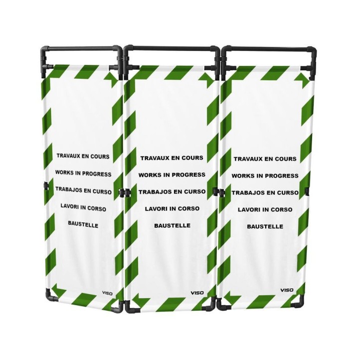 Barrière Travo Viso PVC - 3 vantaux - TRAVAUX EN COURS - Blanc-Vert L 1700 x H 1800 mm