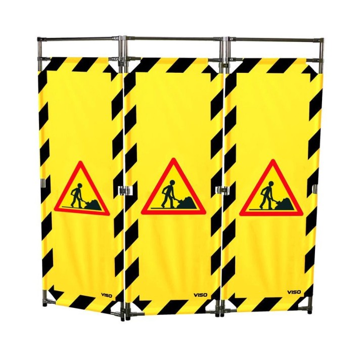 Barrière Travo Viso INOX - 3 vantaux - Logo CHANTIER - Noir-Jaune-Rouge L 1700 x H 1800 mm