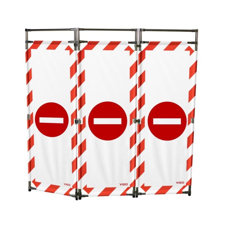 Barrière Travo Viso INOX - 3 vantaux - Logo SENS INTERDIT - Rouge L 1700 x H 1800 mm